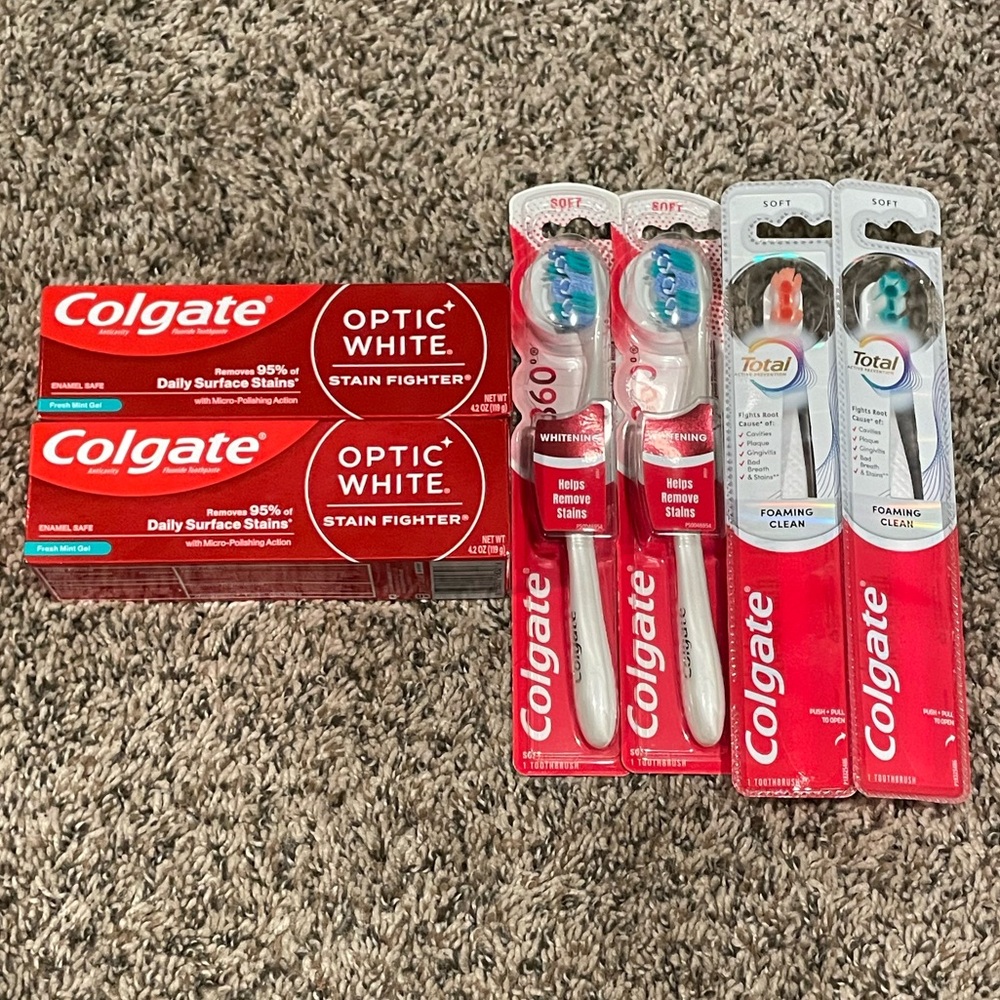 6 Bundle Colgate Optic White Toothpaste and Total Toothbrush